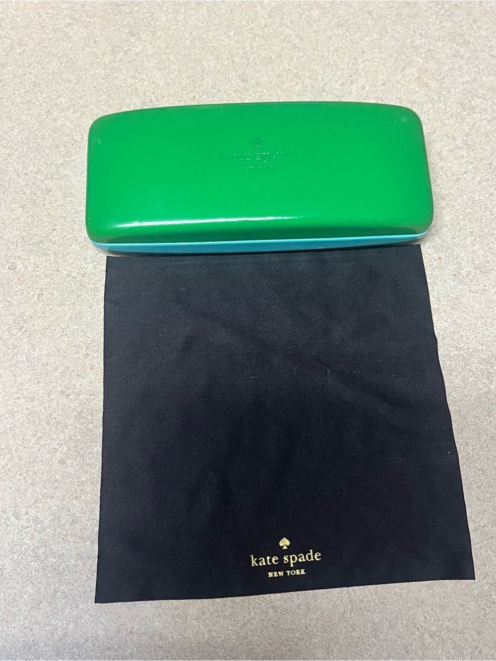 Kate Spade New York Eyeglasses Sunglasses Hard Case Green Blue With Lens Cloth